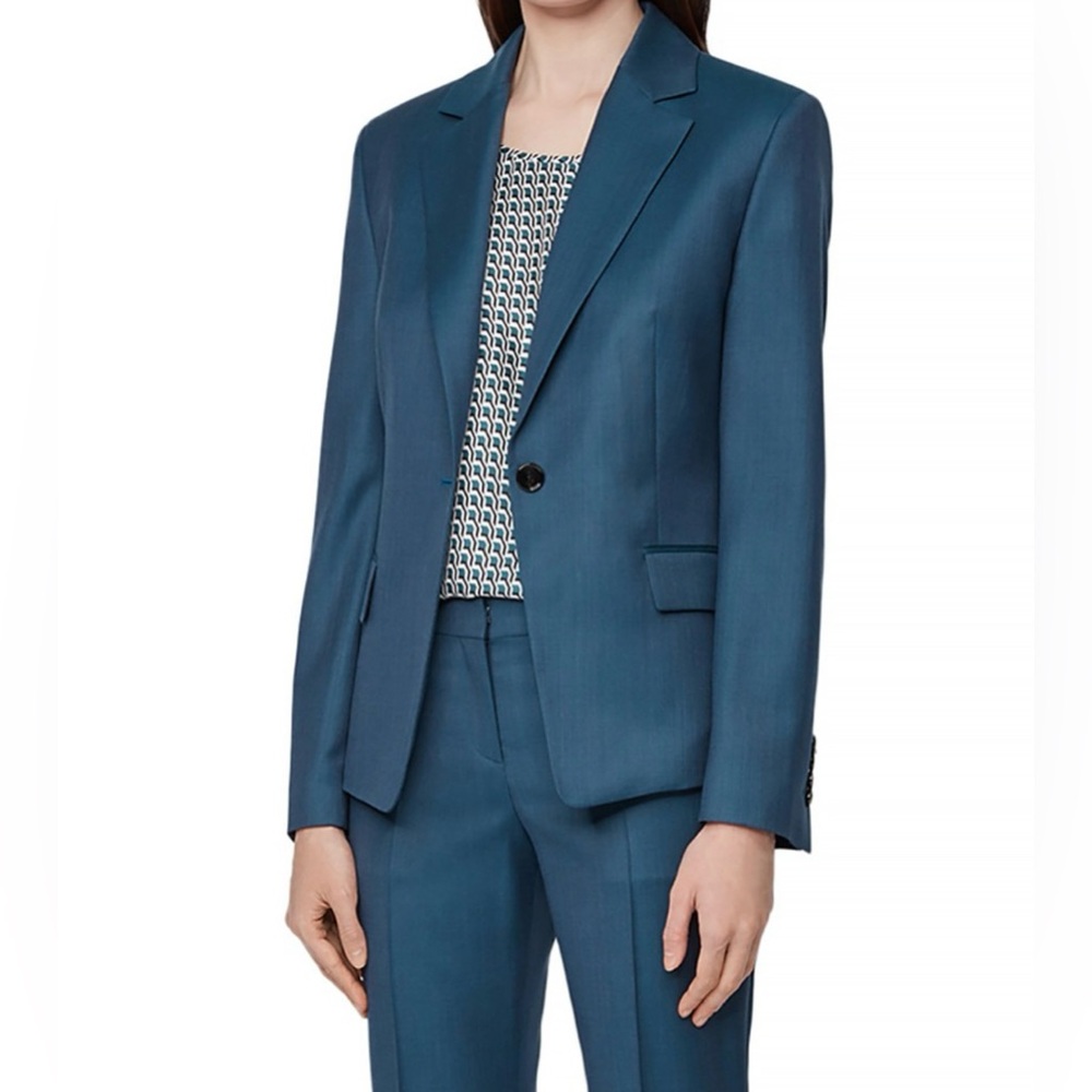 NWT Hugo Boss blue jade Janera cotton blazer US 16 lined, pockets, CLASSY $545